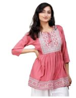 Short Kurti for Women With Embroidered Tops 3/4 Sleeves