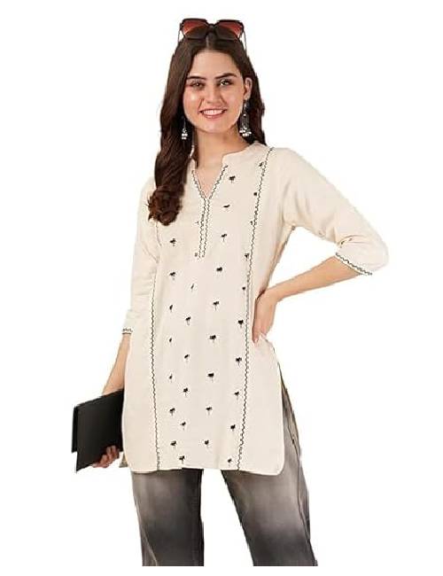 1 Women's Pure Cotton Embroidered Short Kurtis - Image 1