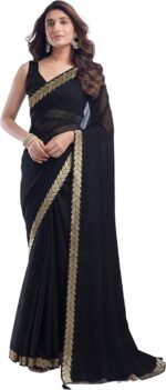 Women's Georgette Lace Saree With Unstitched Blouse Piece - Image 12