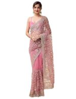 Women's Net Embroidery Work Saree with Unstitch Blouse Piece