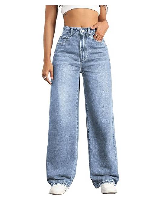 1 Straight Jeans for Women,High Waisted Wide Loose Stretchy - Image 1
