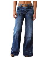 Straight Fit Mid Rise Baggy Pocket Denim Jeans Without Belt