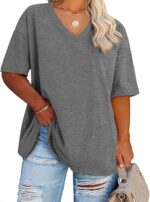 Women's Plus Size V Neck T Shirts Summer Half Sleeve Tees Casual Loose Fit Cotton Tunic Tops - Image 4