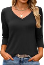 Womens 3/4 Length Sleeve Top V Neck Summer T-Shirts - Image 12
