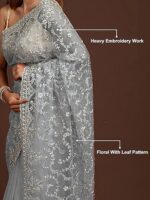 Women's Net Embroidery Work Saree with Unstitch Blouse Piece - Image 4