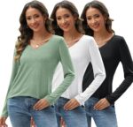 3 Pcs Combo, Womens Long Sleeve Shirts V Neck Tops - Image 8
