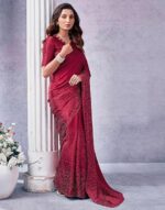 Women's Satin Silk Hot Fixing Saree with Unstitched Blouse Piece - Image 5