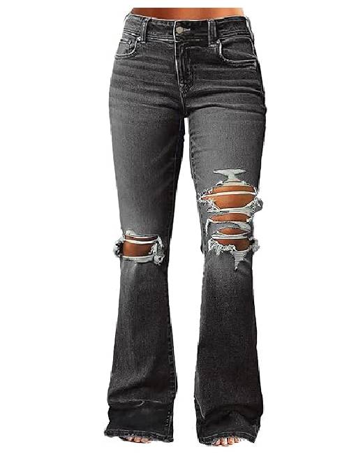 10 Women's Ripped Bell Bottom Jeans Bootcut - Image 1