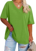 Women's Plus Size V Neck T Shirts Summer Half Sleeve Tees Casual Loose Fit Cotton Tunic Tops