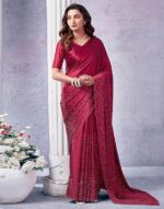 Women's Satin Silk Hot Fixing Saree with Unstitched Blouse Piece