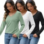 3 Pcs Combo, Womens Long Sleeve Shirts V Neck Tops - Image 7