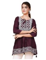 Short Kurti for Women With Embroidered Tops 3/4 Sleeves