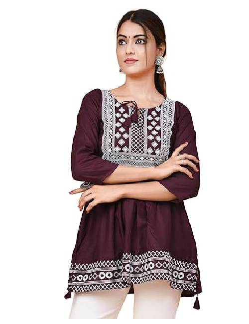 11 Short Kurti for Women With Embroidered Tops 3/4 Sleeves - Image 1