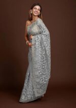 Women's Net Embroidery Work Saree with Unstitch Blouse Piece