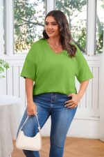 Women's Plus Size V Neck T Shirts Summer Half Sleeve Tees Casual Loose Fit Cotton Tunic Tops - Image 2