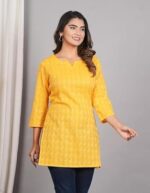 Traditional Cotton Print Kurta Office Short Kurti Tops Tunics for Women