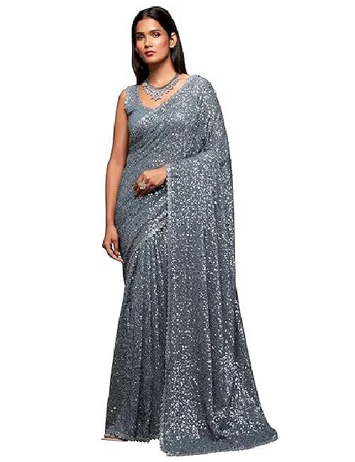 13 Women's Heavy Georgette Sequins Work Heavy Saree with Blouse - Image 1