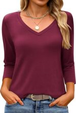 Womens 3/4 Length Sleeve Top V Neck Summer T-Shirts - Image 9