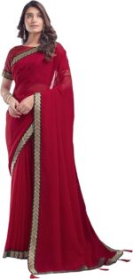 Women's Georgette Lace Saree With Unstitched Blouse Piece