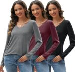 3 Pcs Combo, Womens Long Sleeve Shirts V Neck Tops - Image 4