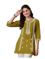 Short Kurti for Women With Embroidered Tops 3/4 Sleeves