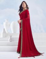 Women's Georgette Lace Saree With Unstitched Blouse Piece - Image 3