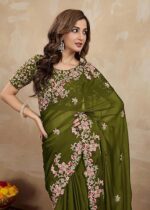 Indian Sari Printed Art Silk Saree with Blouse Piece - Image 11