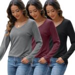 3 Pcs Combo, Womens Long Sleeve Shirts V Neck Tops - Image 3