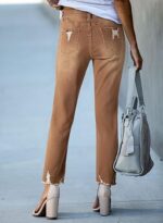 Womens Jeans High Waisted Stretchy Ripped Straight Ankle Fit - Image 4