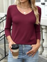 Womens 3/4 Length Sleeve Top V Neck Summer T-Shirts - Image 7