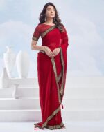 Women's Georgette Lace Saree With Unstitched Blouse Piece - Image 4