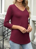 Womens 3/4 Length Sleeve Top V Neck Summer T-Shirts - Image 6