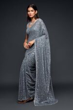 Women's Heavy Georgette Sequins Work Heavy Saree with Blouse - Image 4