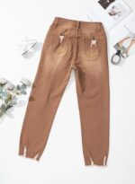 Womens Jeans High Waisted Stretchy Ripped Straight Ankle Fit - Image 2