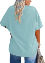 Women's Plus Size V Neck T Shirts Summer Half Sleeve Tees Casual Loose Fit Cotton Tunic Tops - Image 3