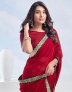 Women's Georgette Lace Saree With Unstitched Blouse Piece - Image 6