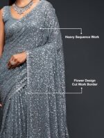 Women's Heavy Georgette Sequins Work Heavy Saree with Blouse - Image 3
