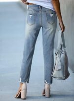 Womens Jeans High Waisted Stretchy Ripped Straight Ankle Fit - Image 3