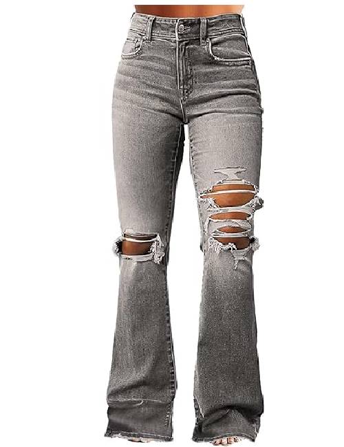 19 Women's Ripped Bell Bottom Jeans Bootcut - Image 1
