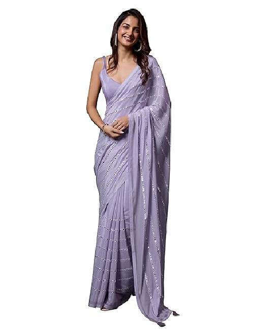 19 Women's Silk Paper Mirror Work Embroidery Saree - Image 1