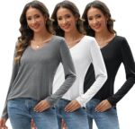 3 Pcs Combo, Womens Long Sleeve Shirts V Neck Tops - Image 11