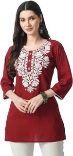 Short Chikankari Kurtis for Girls, Lakhnawi Tunic Top Kurta Design for Ladies, Woman Ethnic Kurthi