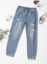 Womens Jeans High Waisted Stretchy Ripped Straight Ankle Fit - Image 4