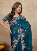 Indian Sari Printed Art Silk Saree with Blouse Piece - Image 5