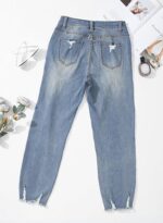 Womens Jeans High Waisted Stretchy Ripped Straight Ankle Fit - Image 5
