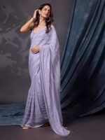 Women's Silk Paper Mirror Work Embroidery Saree - Image 5