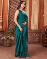 Women's Satin Silk Hot Fixing Saree with Unstitched Blouse Piece - Image 4