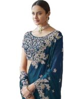 Indian Sari Printed Art Silk Saree with Blouse Piece - Image 4