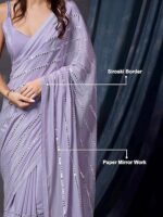 Women's Silk Paper Mirror Work Embroidery Saree - Image 6