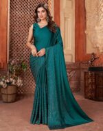 Women's Satin Silk Hot Fixing Saree with Unstitched Blouse Piece - Image 5
